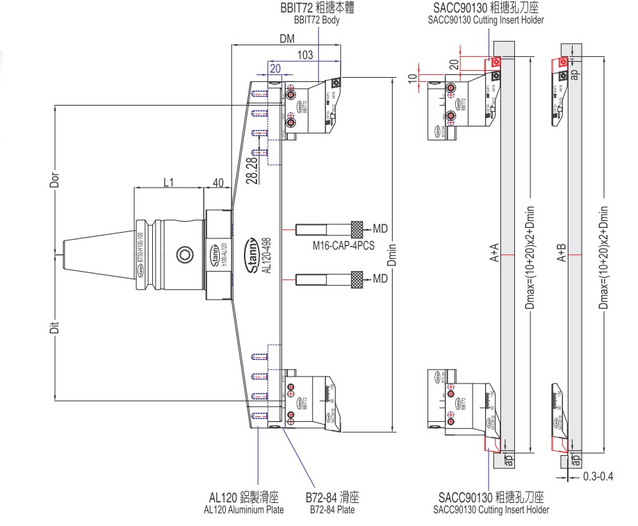 AL-BBIT72 大孔徑雙刃粗搪孔刀組合系統--AB type