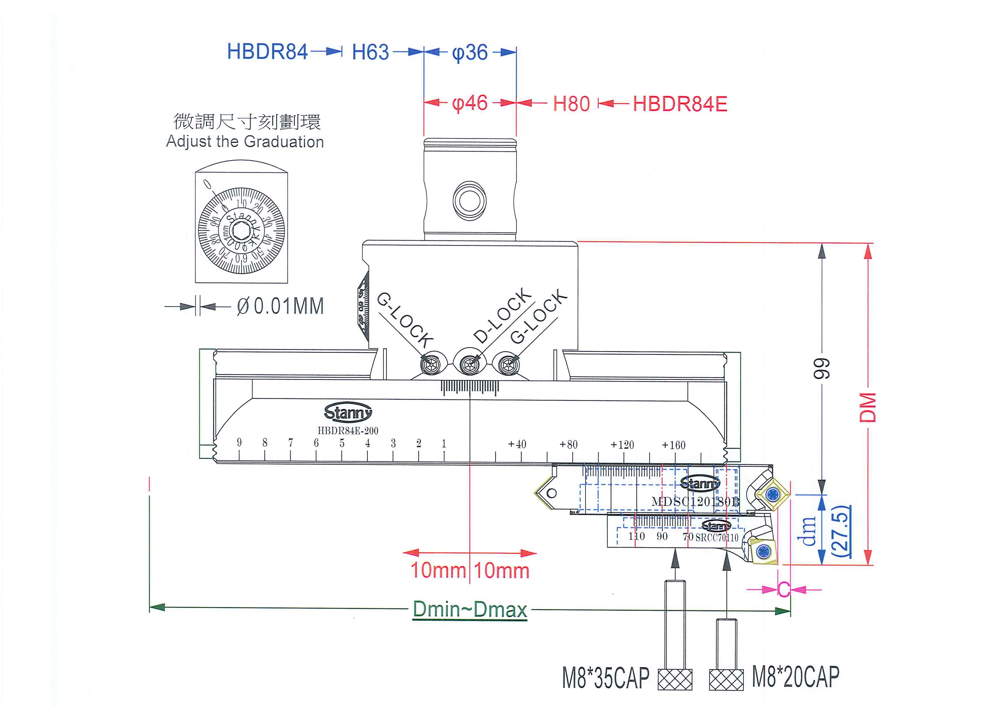 精搪孔本體+內外倒角+搪孔刀座